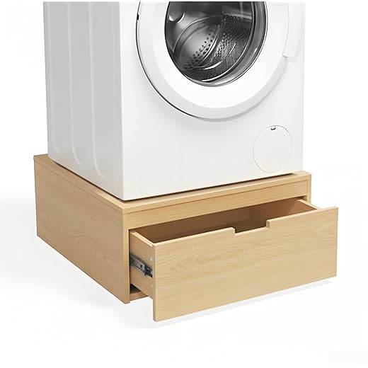 Laundry Pedestal with Storage Drawer, Heavy Duty Washer Dryer Pedestal 28" Universal Fit Anti-Vibration Washing Machine Riser, 500 LBS Capacity (Light Oak)