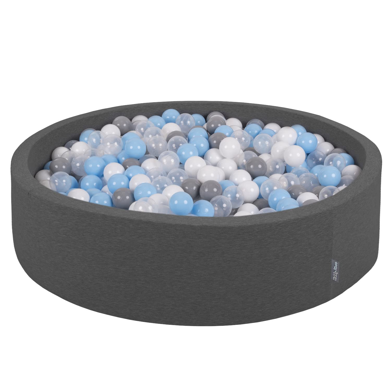 KiddyMoon Soft Ball Pit Round 120X30cm/200 Balls โ
7Cm / 2.75In For Kids, Foam Ball Pool Baby Playballs Children, Made In The EU, Dark Grey:Grey/White/Transparent/Babyblue