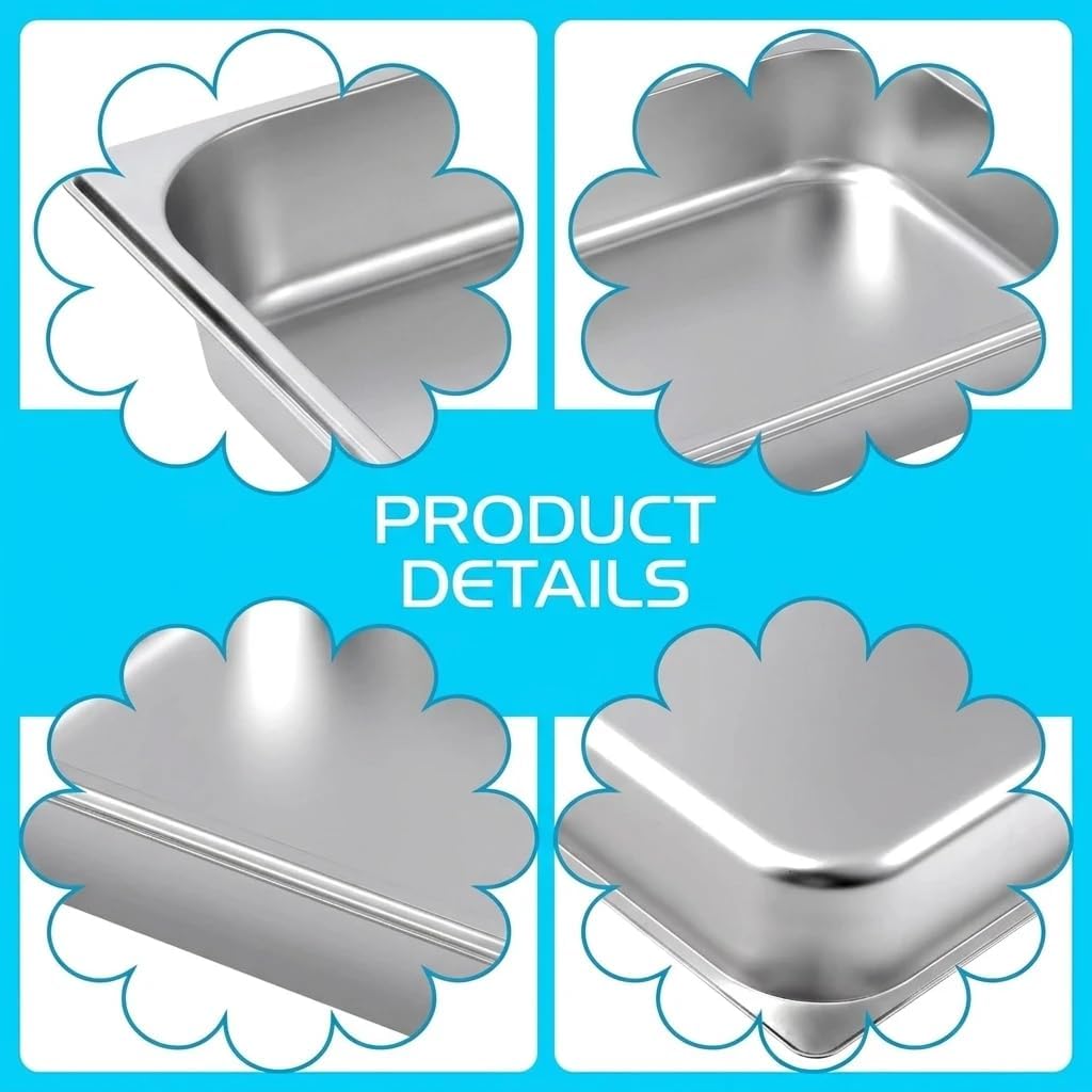 4 Pack Half Size Stainless Steel Steam Table Pans, 2.5 Inch Deep Food Pans for Restaurants, Catering, Buffet, Home Kitchen, Chafing Dishes