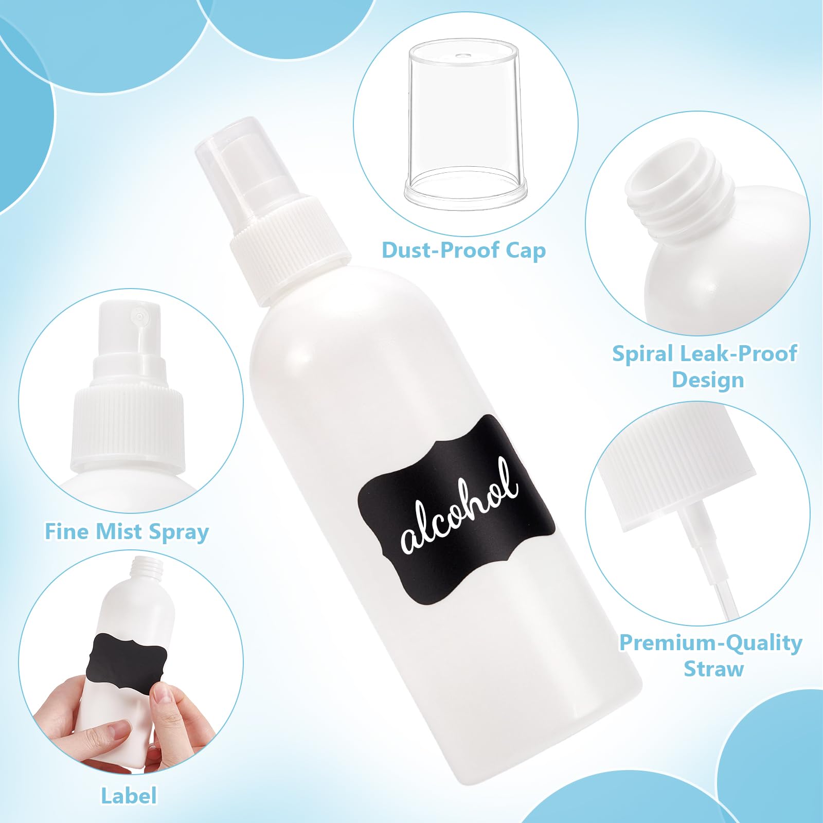 36 flaconi spray da 250 ml, in plastica, con tappo, ricaricabili, per la pulizia dei capelli, oli essenziali per capelli, prodotti di bellezza, pulizia da viaggio, colore bianco