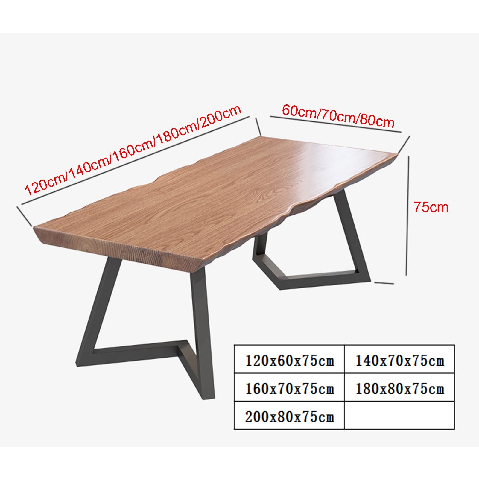 Biurko komputerowe Biurko z litego drewna, Nordic Home Biurko komputerowe Sypialnia Żelazne biurko Biurko biurowe, Grubość stołu -5 cm, 5 rozmiarów (120x60x75cm)