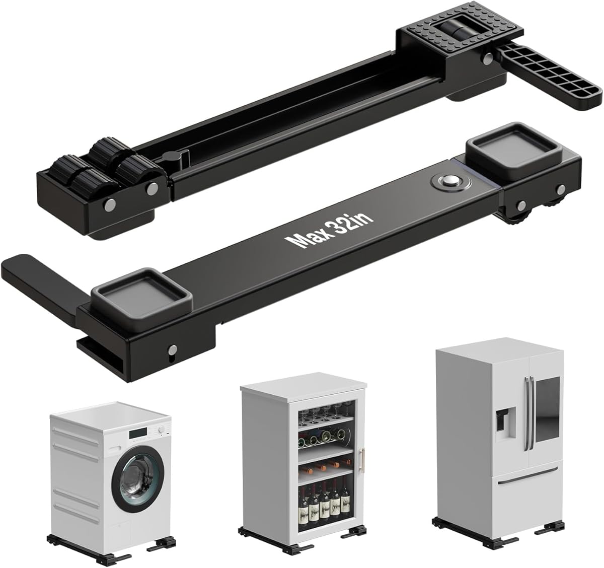 KVRG Appliance Rollers Heavy Duty,Newest Extendable Appliance Sliders,Liftable Washing Machine Base,Easily Move Washer and Dryer Machines,Refrigerators,Furniture-Black