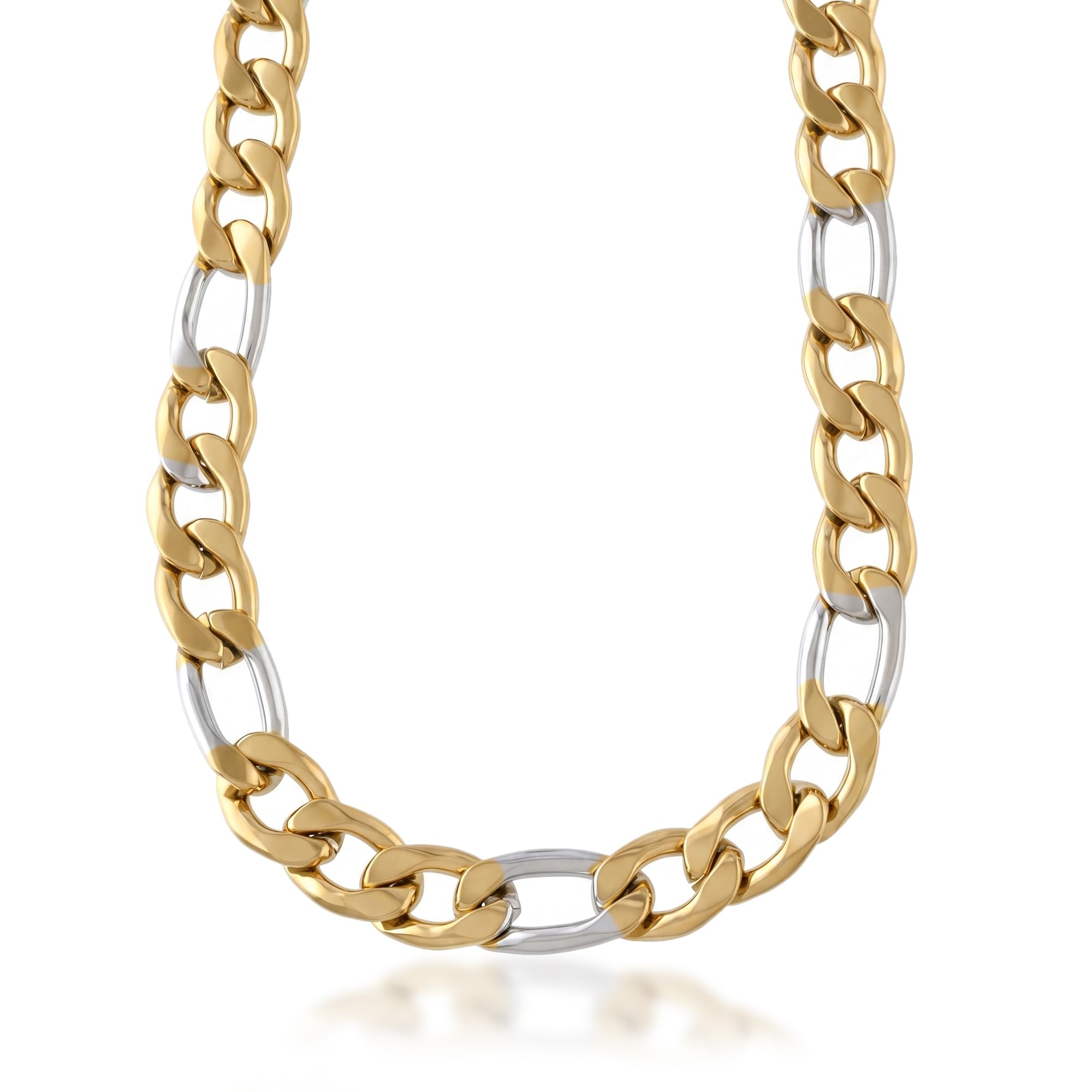 Premium Brass Chain Necklace – Dual Tone Gold & Silver Plated, 22 Inch, 8mm Broad, 63g Unisex Jewelry for Men & Women (SST4392NKCG)-image-43