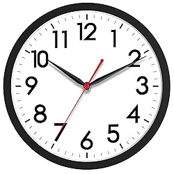 AKCISOT Wall Clock 10 Inch Silent Non-Ticking Modern Clocks Battery Operated - Analog Small Classic for Office, Home, Bathroom, Kitchen, Bedroom, School, Living Room(Black)