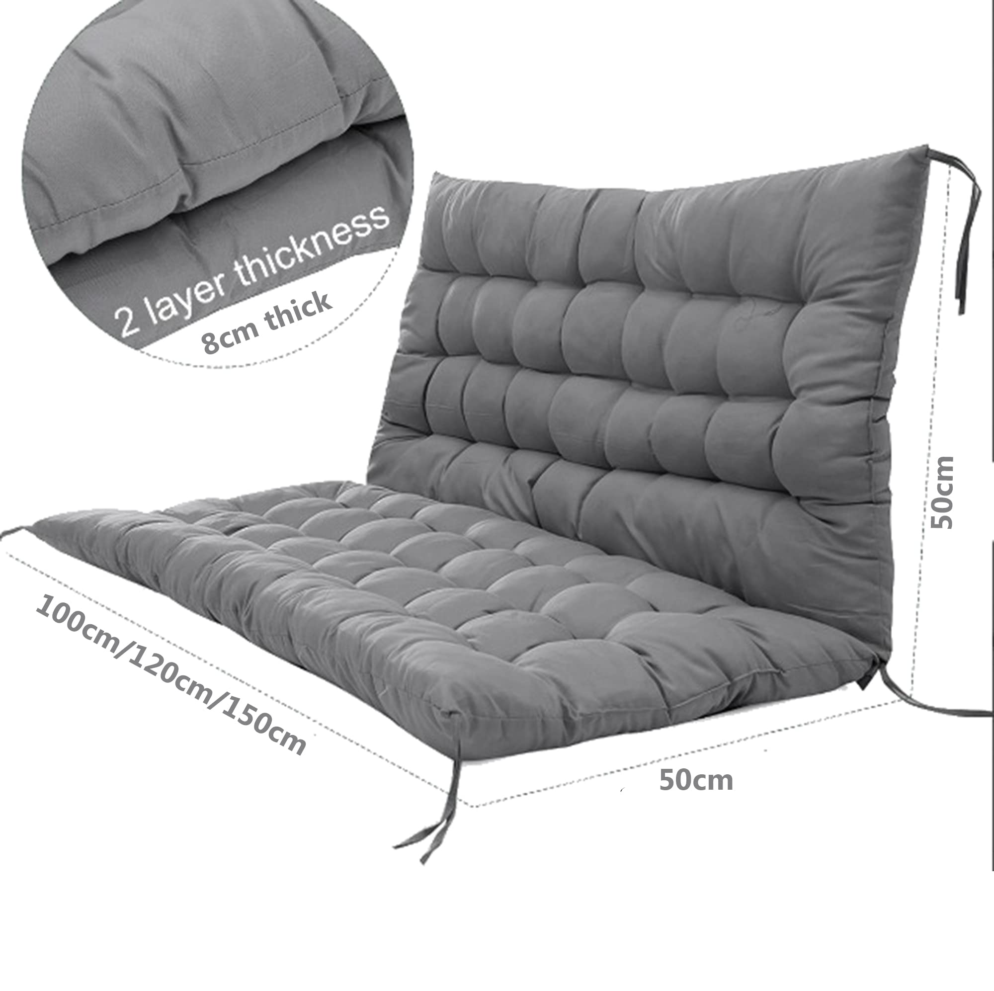Cojín de Repuesto Grueso y Antideslizante con Respaldo para sofá, Mecedora y Muebles de Patio/Interior. Cómodo cojín para Banco de 120 x 100 x 8 cm, Color Caqui Claro.