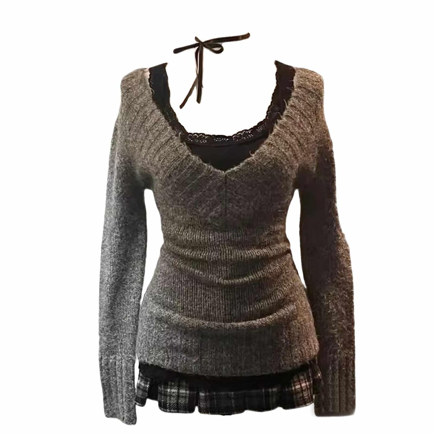 Y2K American Retro Striped V Neck Sweater for Women Autumn Winter Warm Fashion Versatile Pullover