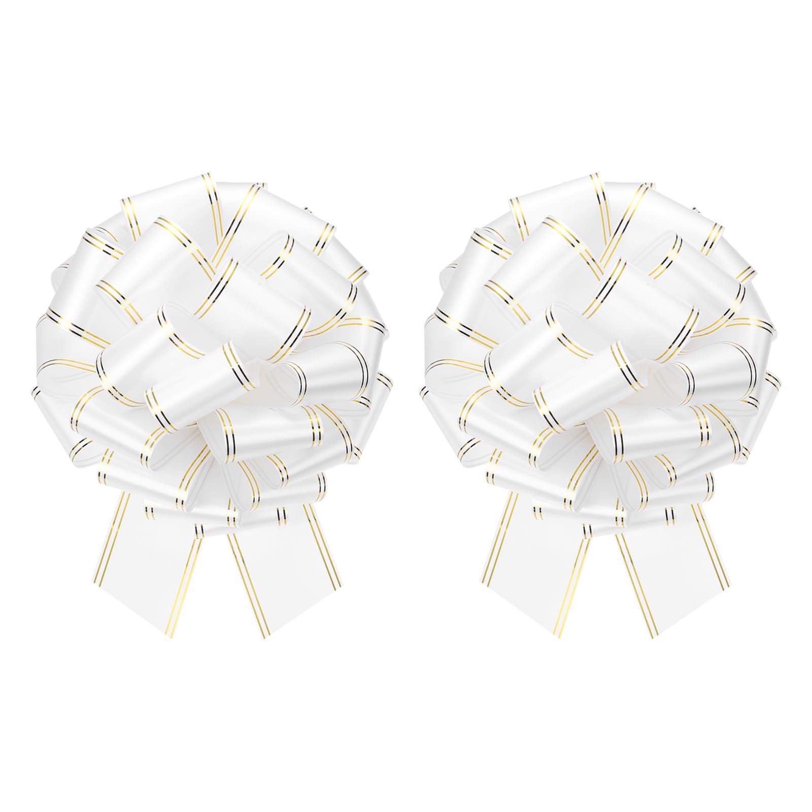 sourcing map 2 Pcs 10 Inch Giant Large Pull Bow Big Metallic Car Bows Ribbon with Gold Edge for Wedding Presents Gift Wrapping Christmas, White