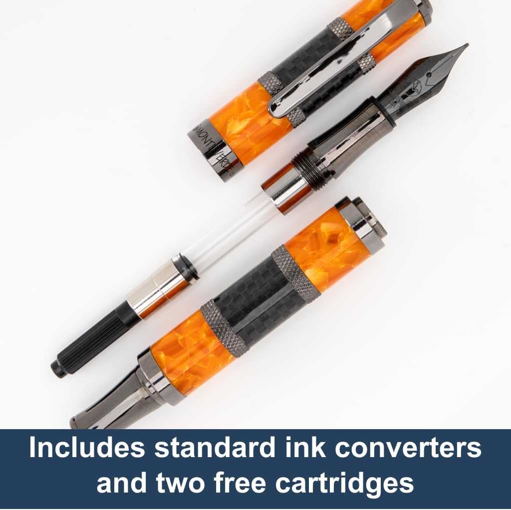 Monteverde USA Regatta Sport Fountain Pen in Orange and Carbon Fiber - Medium Nib, Luxury Refillable Pen with Gunmetal Accents, Premium Gift