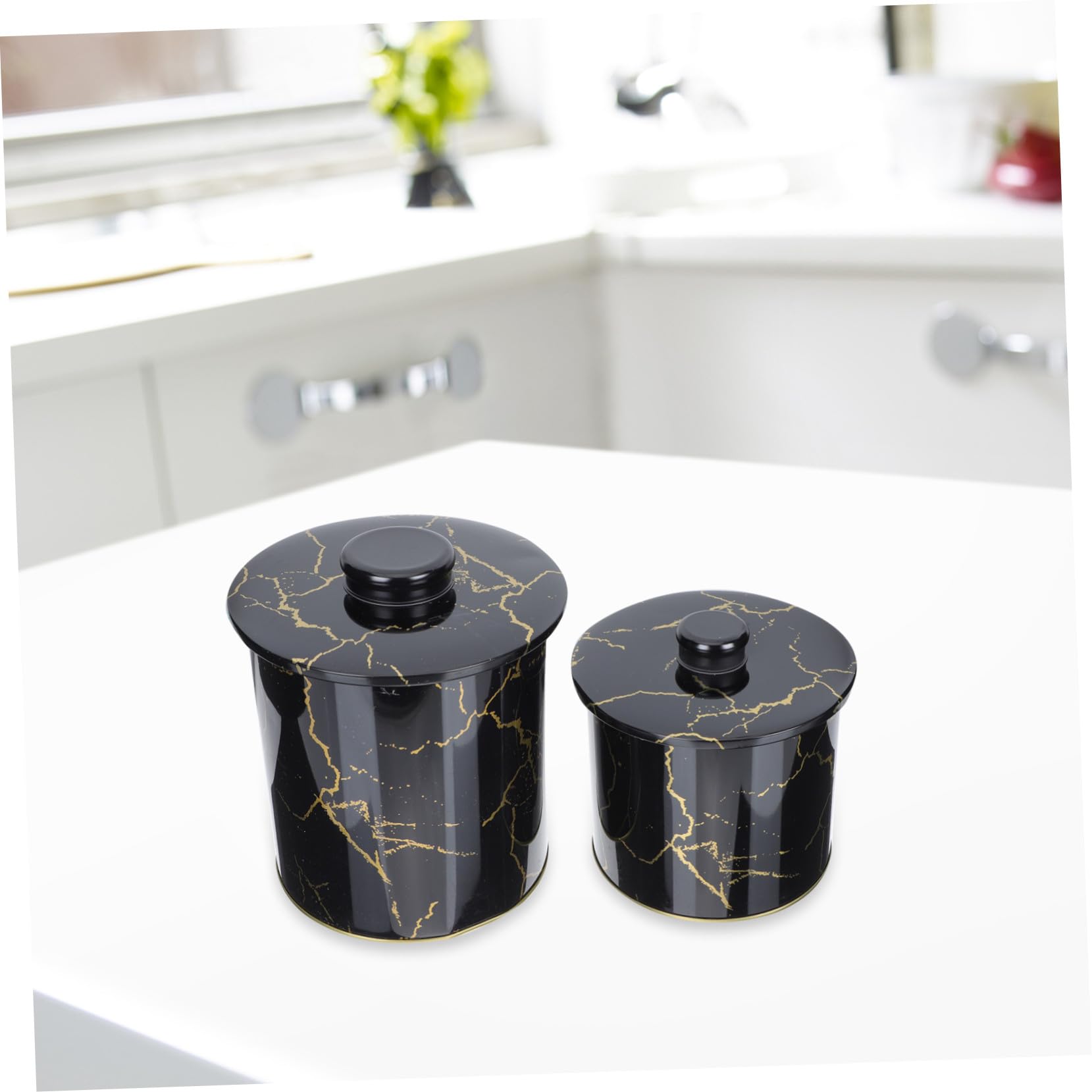 Mipcase Set 2 Barattoli per Biscotti in Latta Nero, Contenitori Decorativi e Funzionali in Stile Nordico, Leggeri e Compatti, per Conservare Dolci a Casa