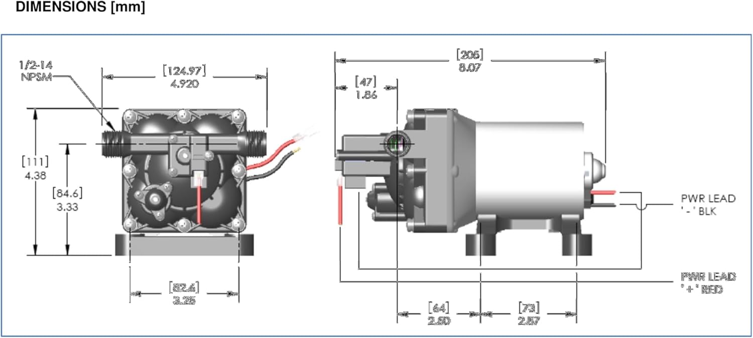 PENTAIR SHURFLO 4028-100-E54 Revolution 12V Water Pump, 2.3 GPM Diaphragm Pump, 50 PSI Automatic Demand, Self Priming 6 Ft, Run Dry Safe, RV Marine Camping Fresh Water Pump, 1/2 Inch NPSM Ports