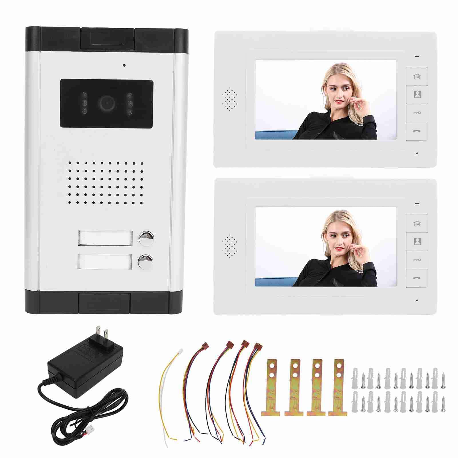 Videocitofono, Monitor TFT da 7 Pollici con Telecamera a Visione Notturna, Chiamata Bidirezionale, Sblocco Remoto, Campanello a Colori con Visione Notturna, (Spina europea da 100 a 240 V)