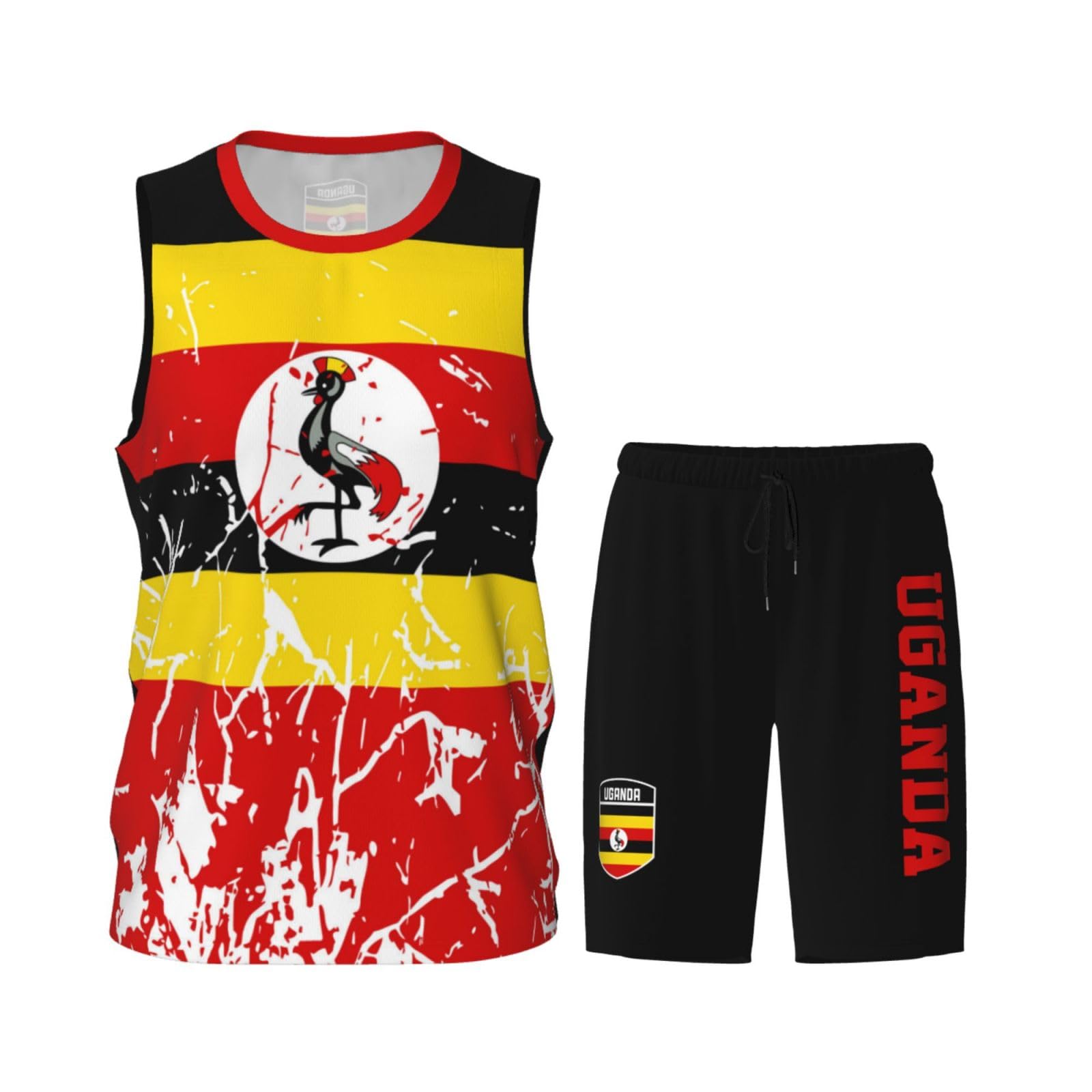 Uganda Flag Grain (2) Basketball Jersey Uniform Suit for Men Adults Training Athletic Set