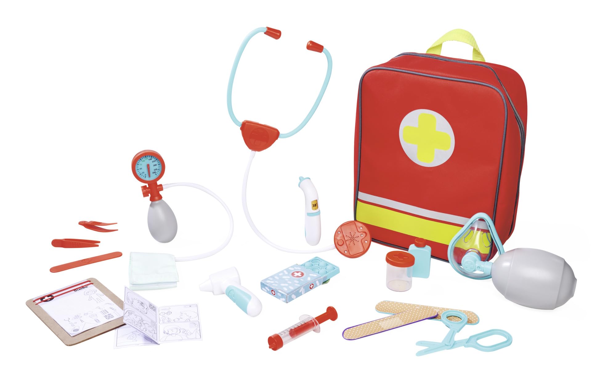 Simba Notarzt Rucksack, 20-TLG. Set, Stethoskop mit Soundfunktion und weitere lustige Funktionen, 24x30cm, Arztkoffer, Kinder Rollenspielzeug, ab 3 Jahren