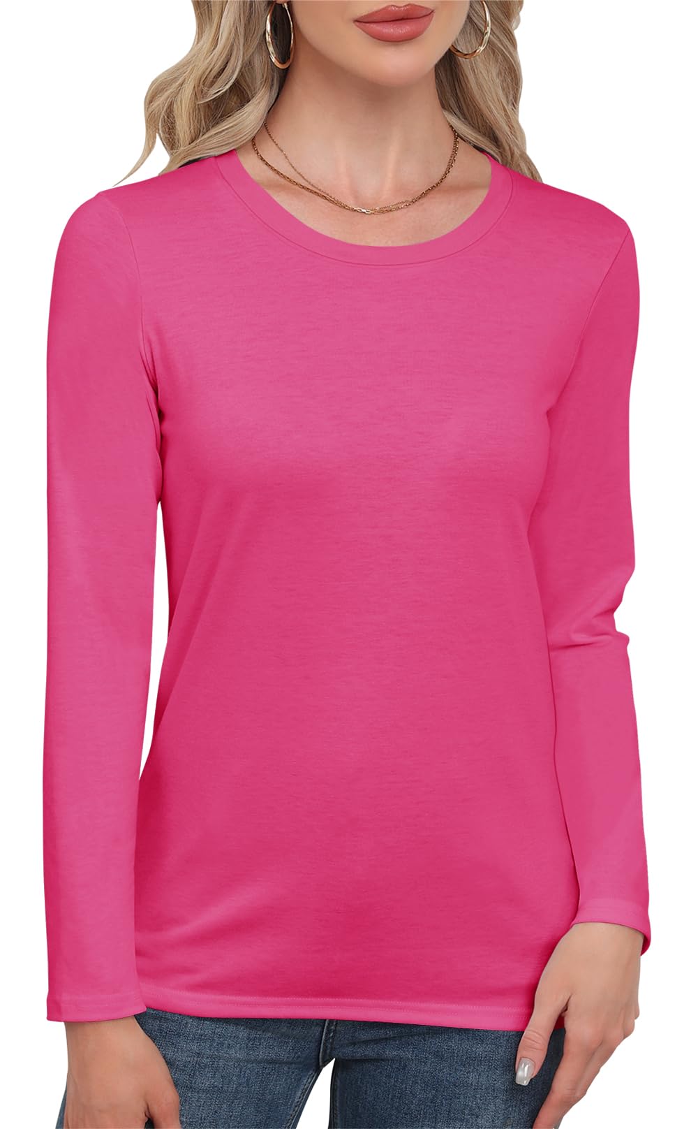 Smile Fish Women Crewneck Loose Fit Shirt Long Sleeve Casual T Shirts Basic Top Tees