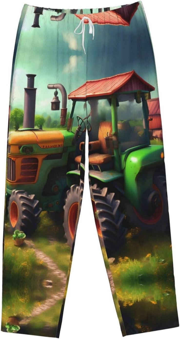 Fantasy Farm Tractor Print Cozy Flannel Pajama Pants For Women,Warm Christmas Pj Pants,Cute Fleece Pajamas