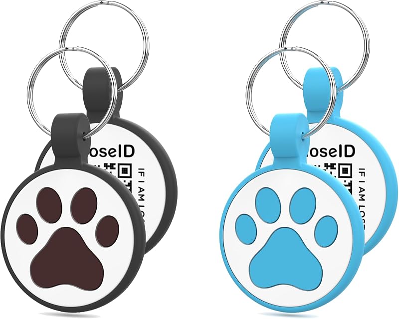 Plaquinha de Identificação para Gatos e Cães com QR Code, Silicone, WhoseID W23, Preta e Azul, 3,18 cm