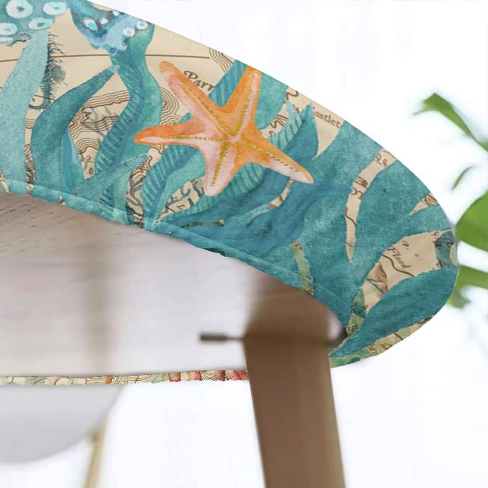 Round Fitted Tablecloth Elastic Edge,for 36" to 44" Round Tables,Vintage Watercolor Sea Animals Octopus Pattern,Waterproof Wipeable Round Table Cover for Indoor Outdoor Patio Use,Green