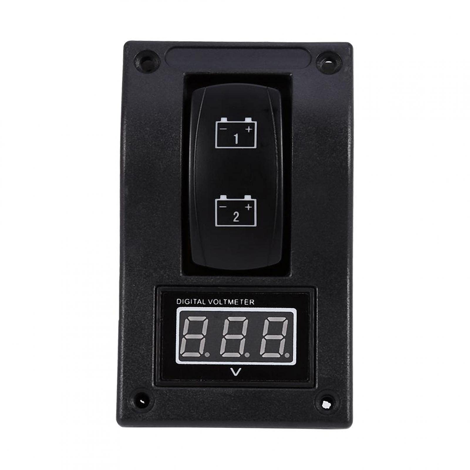 LED Dual Battery Test Panel with Voltmeter, 12V DC Marine Boat Voltmeter LED Dual Battery Test Panel Rocker Switch ON-Off-ON Black