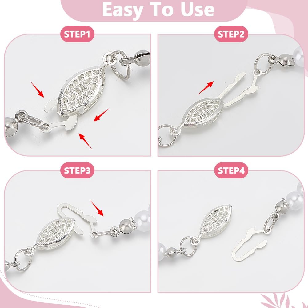 PH PandaHall 40 Sets Filigree Clasp, 4 Color Oval Box Clasps Jewelry Slide Clasp Necklace Bracelet Connectors Filigree Fish Hook Clasps for Pearl Knotted Jewelry Making Craft Necklace Bracelet - Image 7