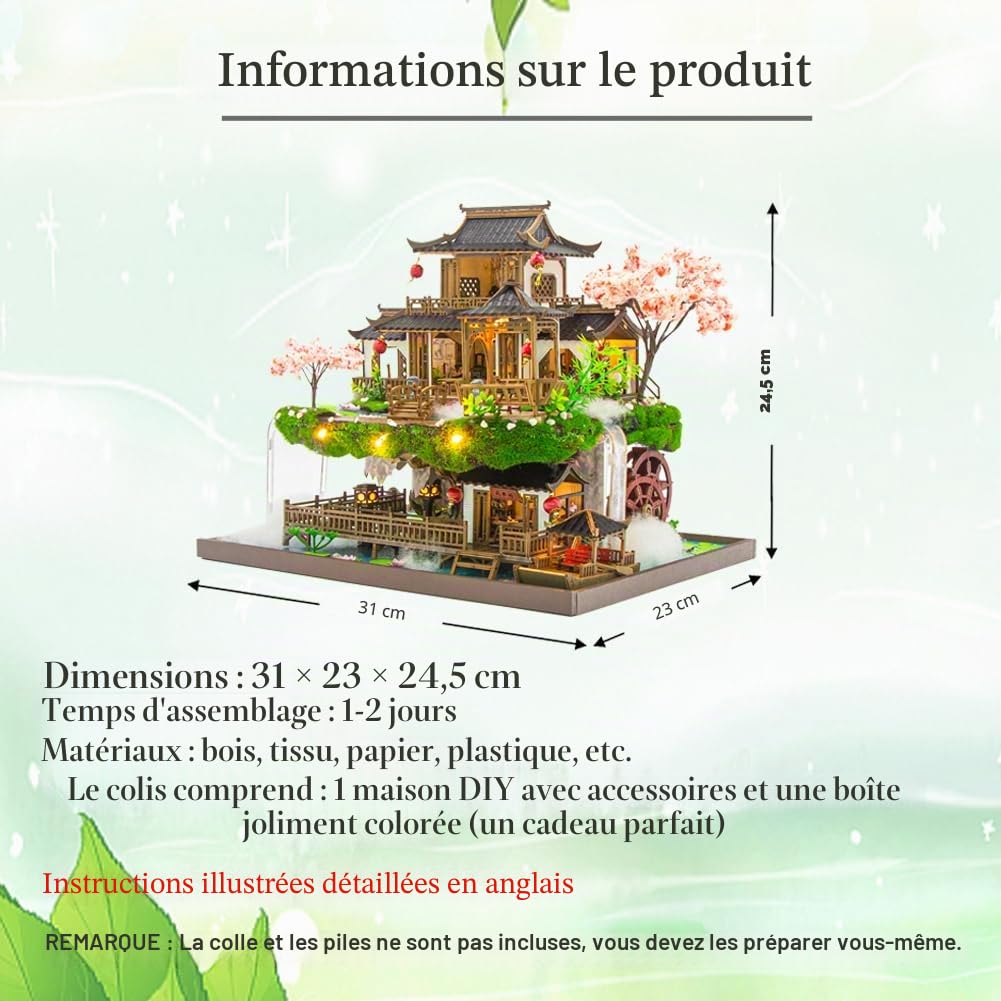 Mini meubles de maison de poupée chinoise de Fairyland Villa, kit de maison de poupée miniature avec éclairage LED, échelle 1:24, pièce créative pour cadeau romantique d'anniversaire et Noël