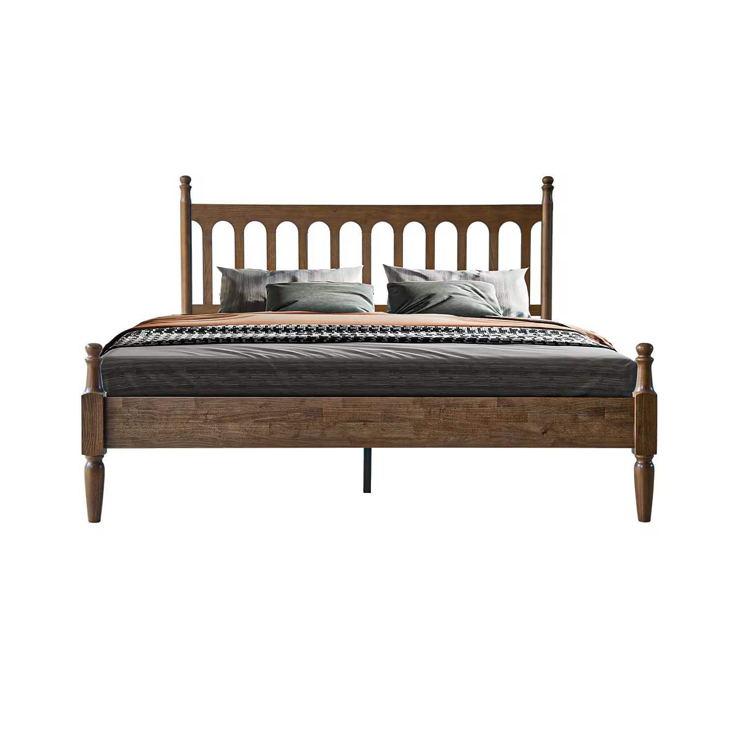 King Size Solid Wood Platform Bed Frame with Headboard Footboard 12 Sturdy Slatted Base Metal Legs No Box