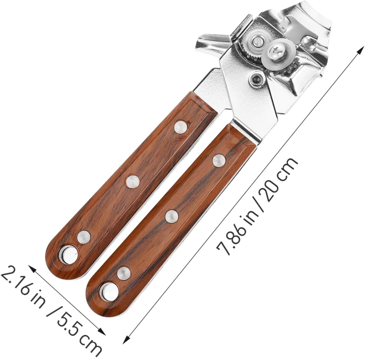 Multifunctional Can Opener with Redwood Wooden Handle Stainless Steel Construction Bottle Opener for Kitchen Bar Home Use