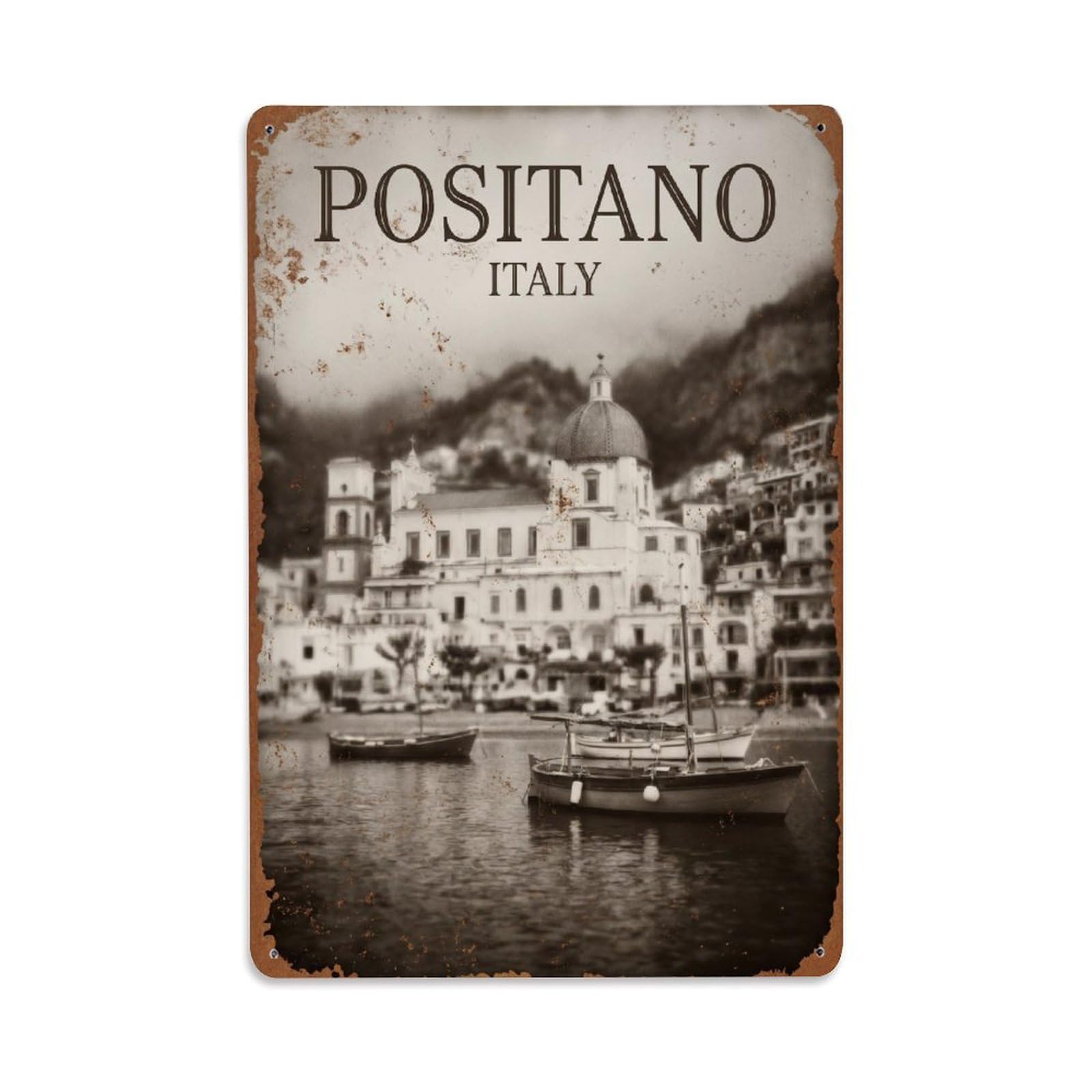 Vintage Travel Positano Italy Coastline Metal Tin Sign