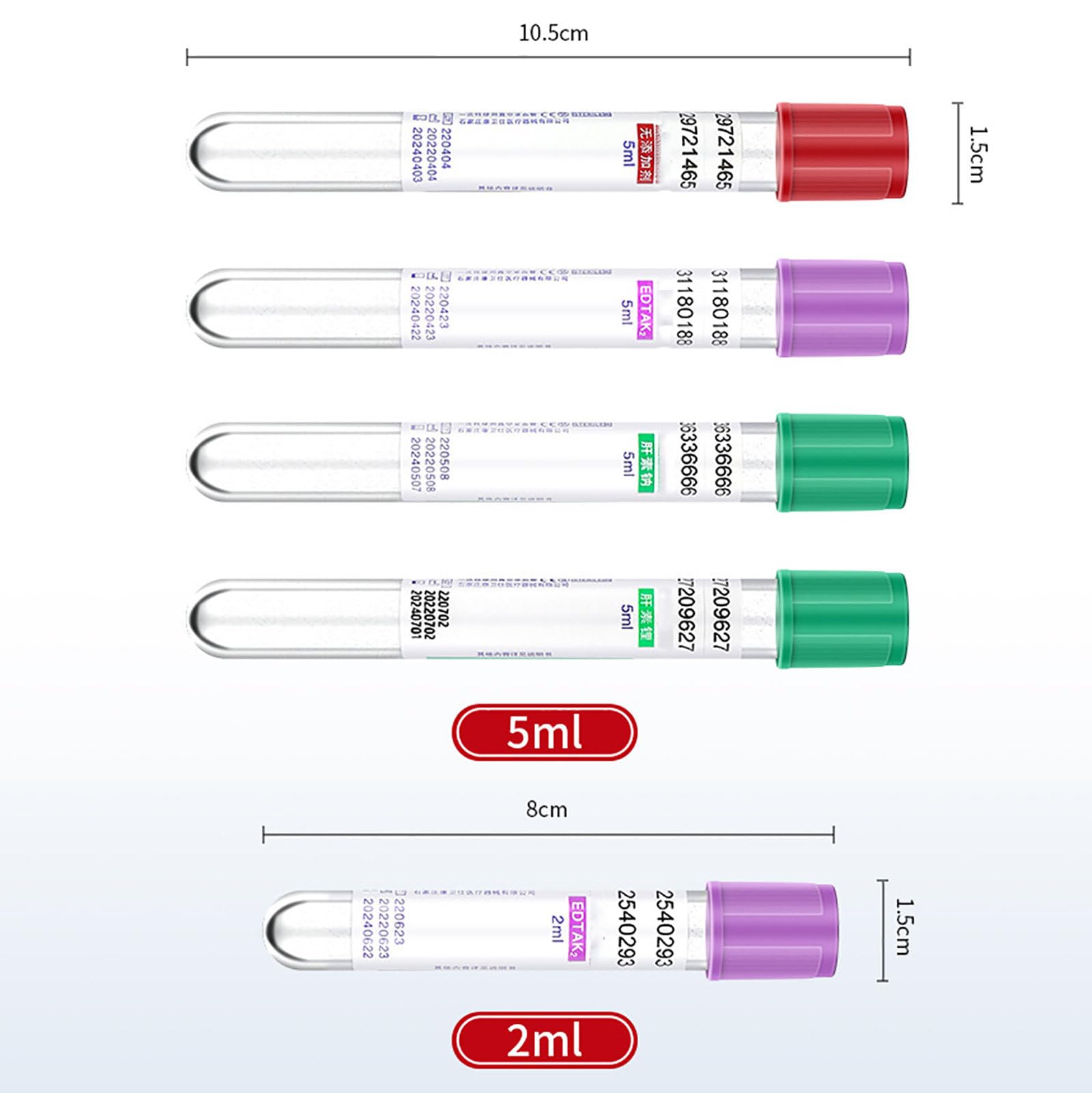 Tubos de extracción de sangre para investigación médica y pruebas de diagnóstico, paquete de 100