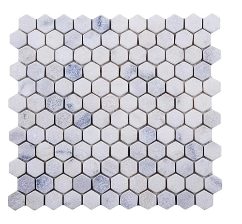 (5 mats) Carreaux de mosaïque en marbre naturel de 1 Hexagon Carrara Carrare pour sol, mur, salle de bain, WC, douche, cuisine, miroir de comptoir, revêtement de baignoire