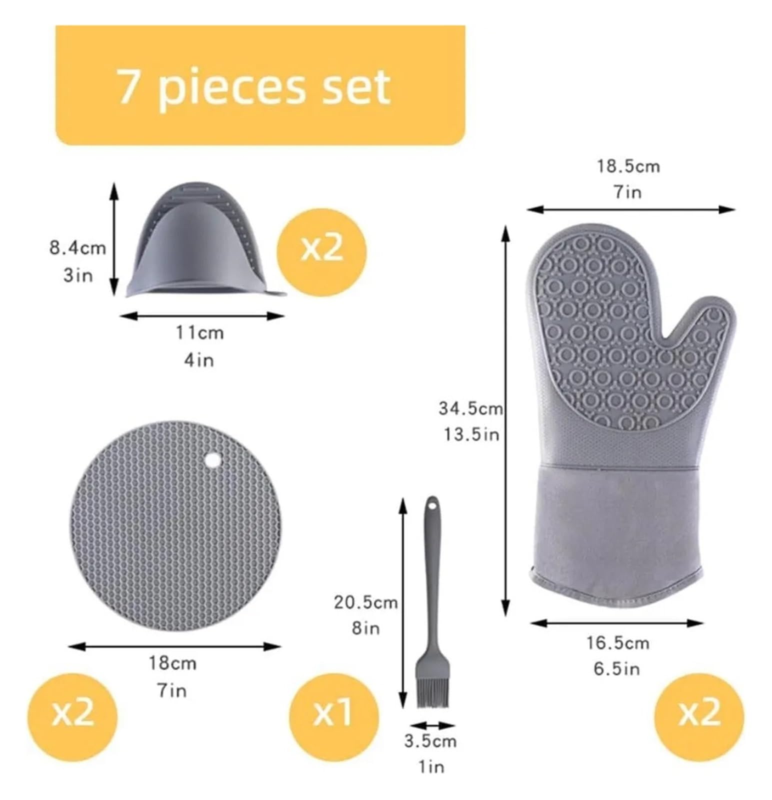Genérico Set de 7 Guantes de Horno de Silicona, Guantes de 13.5 Pulgadas