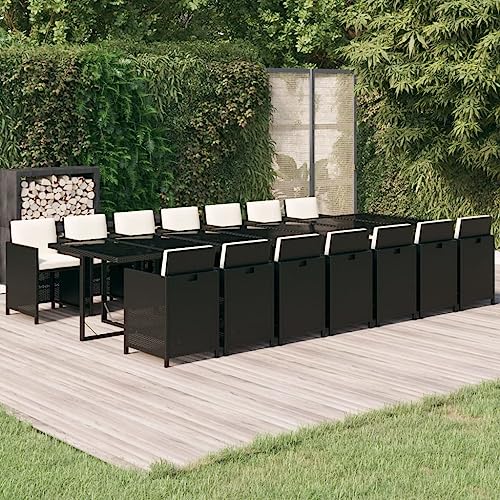 Woonisher Set Comedor jardín 15 pzas y Cojines ratán sintético Negro Sofá para Muebles de balcón
