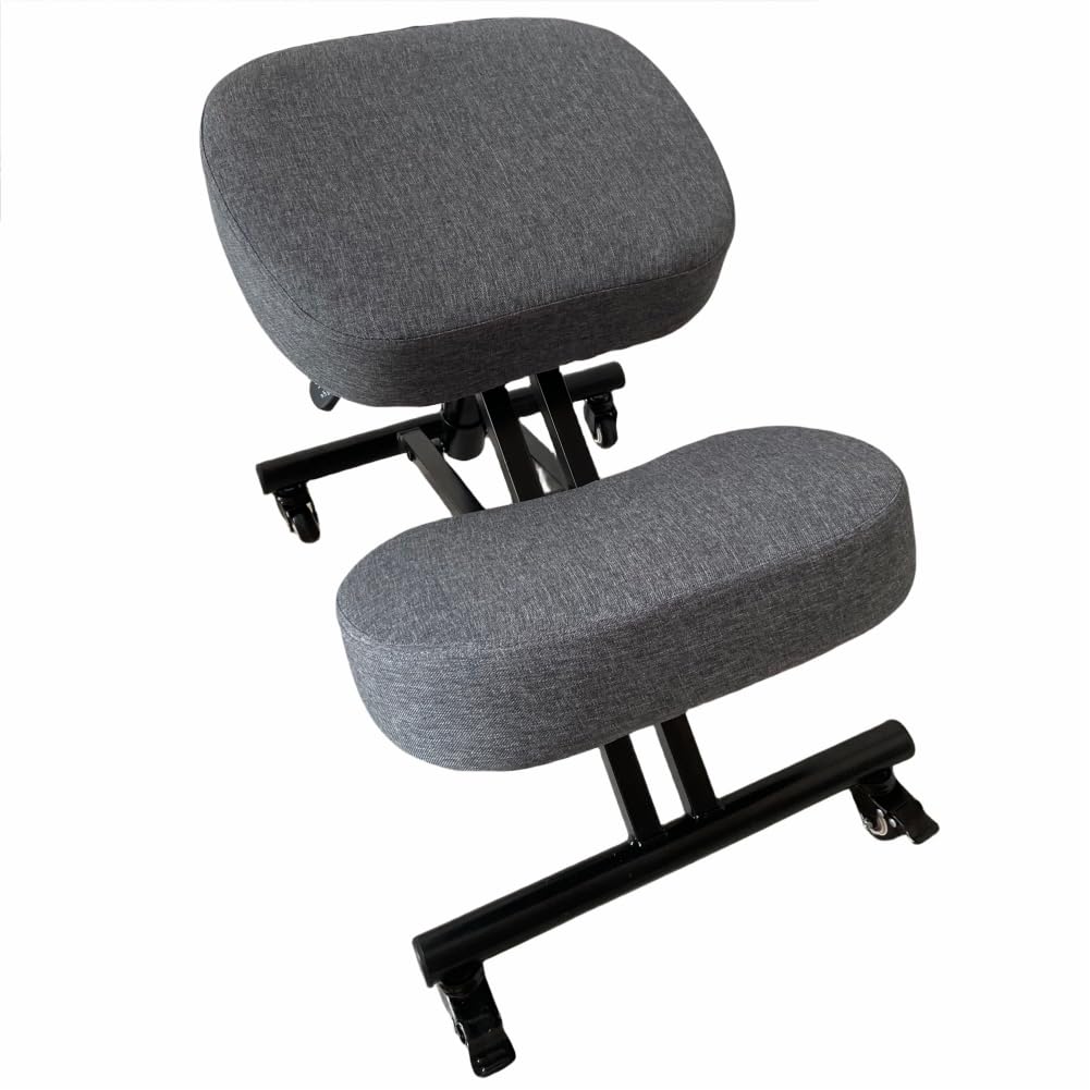BLACK POINT O'kneel Basic Siege Assis Genoux en Lin pour Le Bureau et la Maison. Chaise de Bureau Ergonomique (L'ensemble Comprend Une Housse de Chaise Gris) Siege Ergonomique pour Le Travail