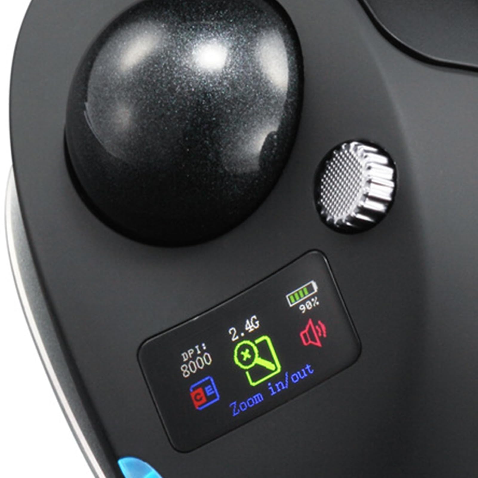 Dpofirs Trackball Mouse Wireless Gaming,Lavoro Design,8000DPI Regolabile, Schermo LCD Colore, RGB Illuminazione, 8 Tasti per Ufficio (BLACK)