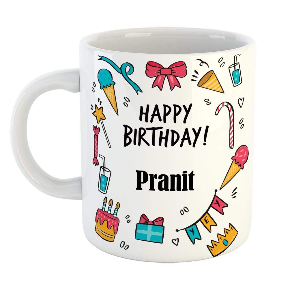 FurnishFantasy Ceramic Coffee Mug - Best Gift for Happy Birthday Mug , Color - White, Name - Pranit