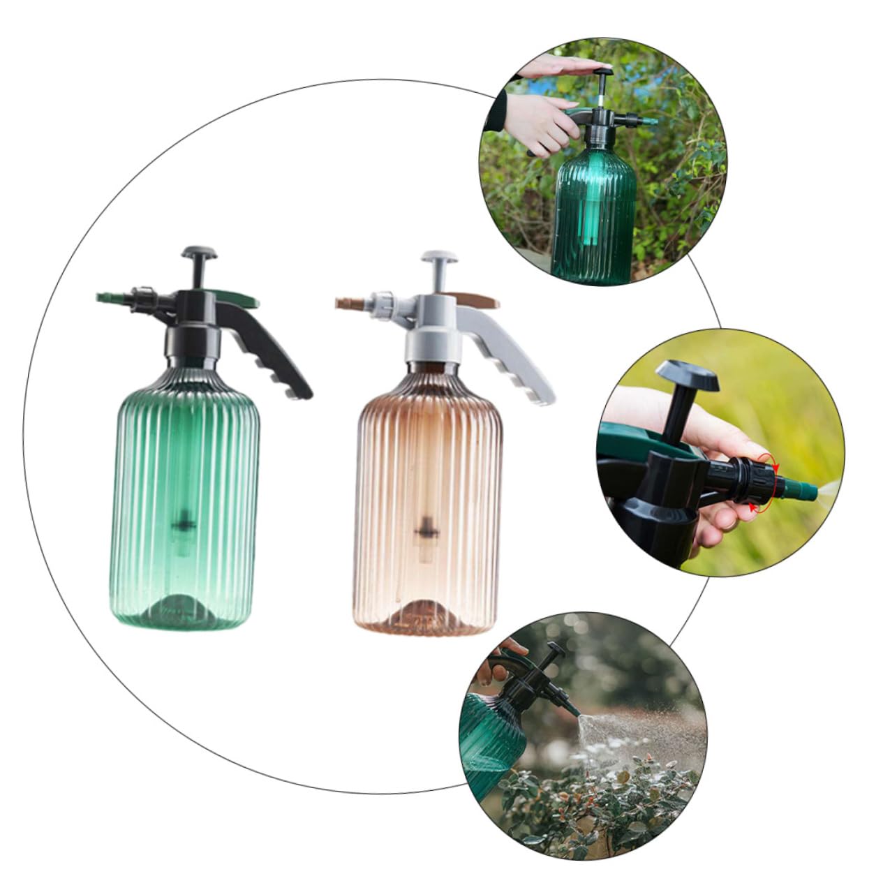 Abaodam 2 Pièces Pulvérisateur Plante Capacité Bouteille Arrosage Pression Continue Portable Vert et Marron