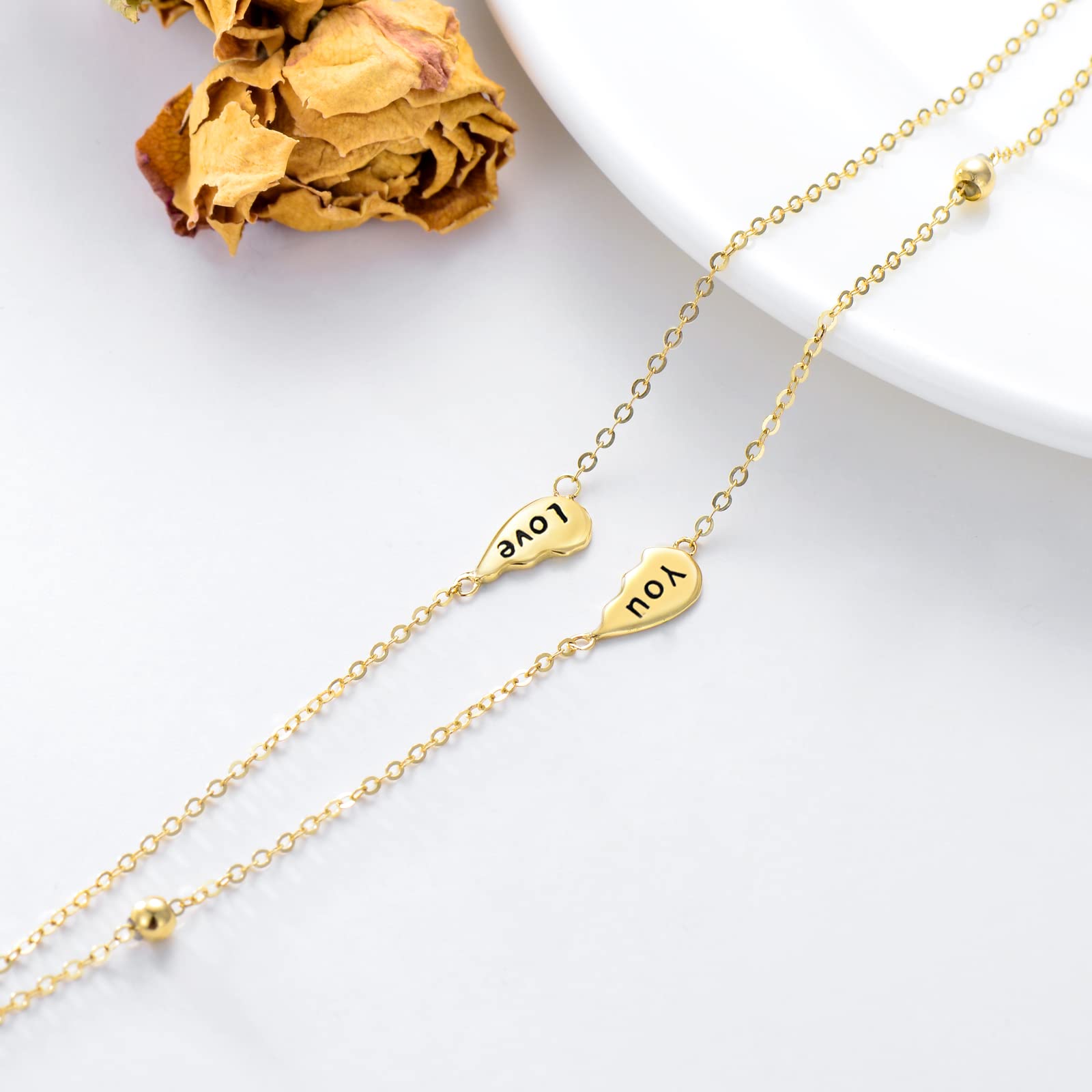 9k Echtgold Herz Fußkette für Damen Frauen, 375/9ct Gold Herz Fußkettchen Schichtfuß Fusskettenchen Schmuck Geschenke für Geburtstag Weihnachten 20/21.5+5 cm