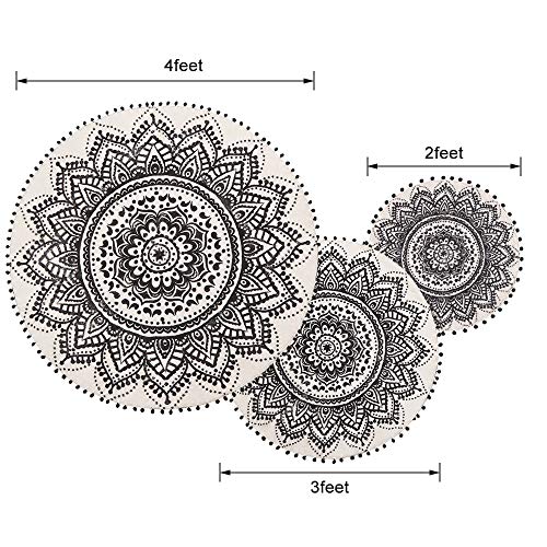 Livebox Boho Bathroom Rug 2Ft Machine Washable Black And Cream Small Mandala Round Area Rug With Chic Pom Pom Fringe Non-Slip Ultra Soft Throw Sofa Mat For Bedroom Playroom Kids Room #TOP1