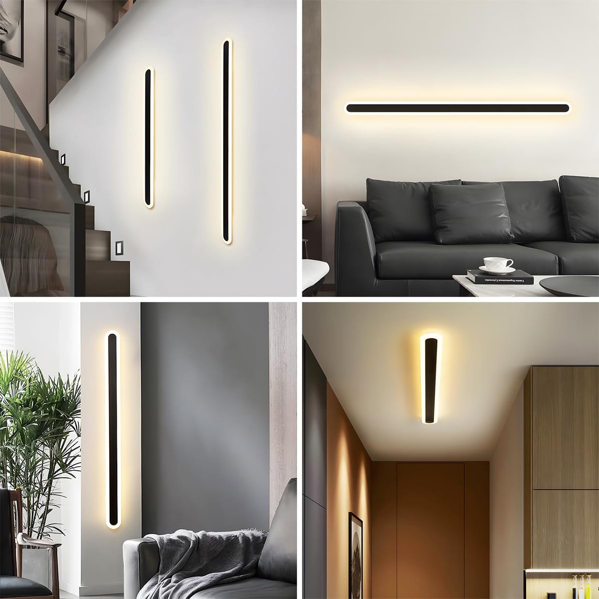 LED Wandleuchte Innen Dimmbar,32W Wandlampe mit Fernbedienung 2.4GHz,10-100% Helligkeitseinstellung Wandleuchte Schwarz für Schlafzimmer Wohnzimmer Korridor Treppenhaus,80CM 110-240V