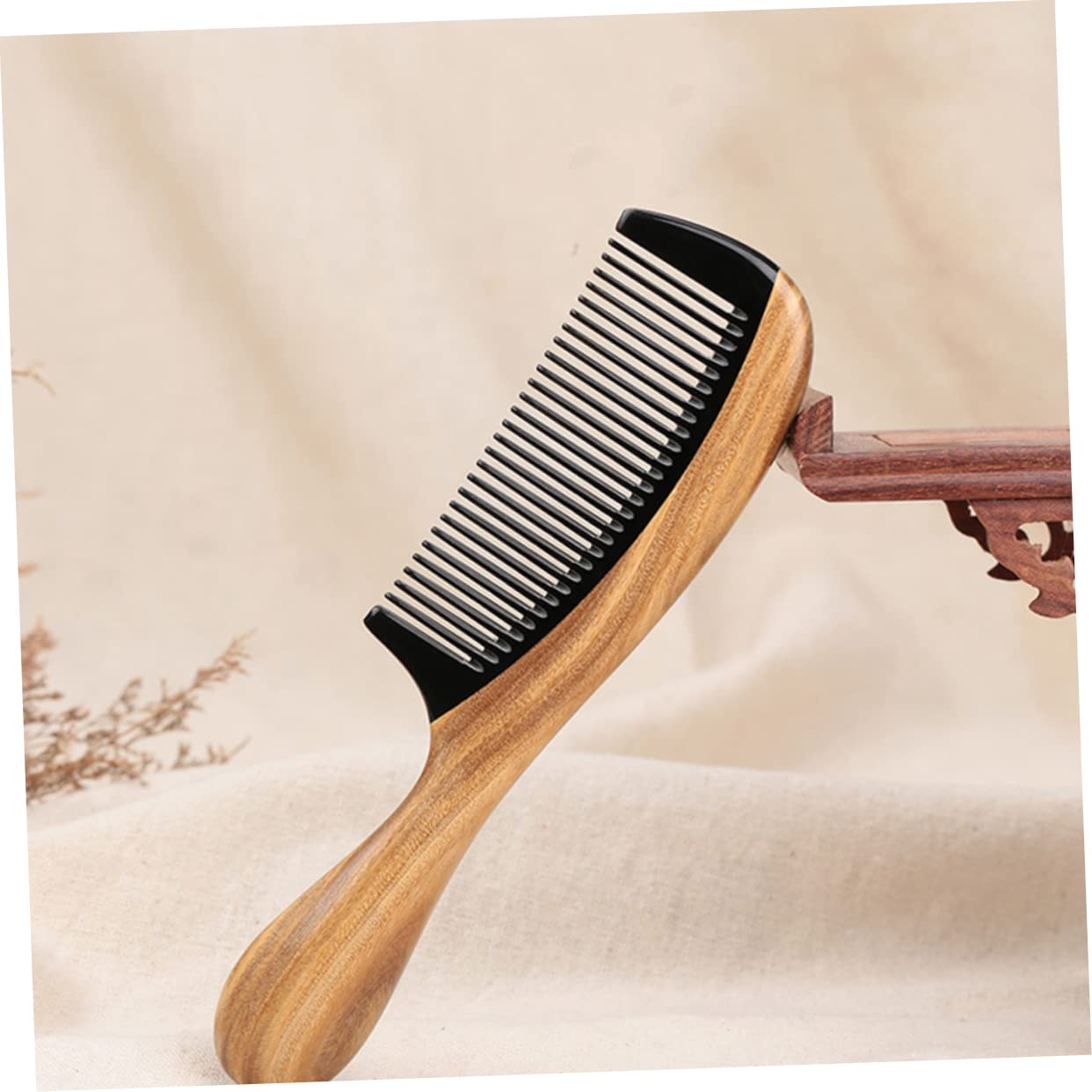 Didiseaon Peine De Masaje Mango Redondo Antiestático Peine De Sándalo Cuerno Para El Cabello