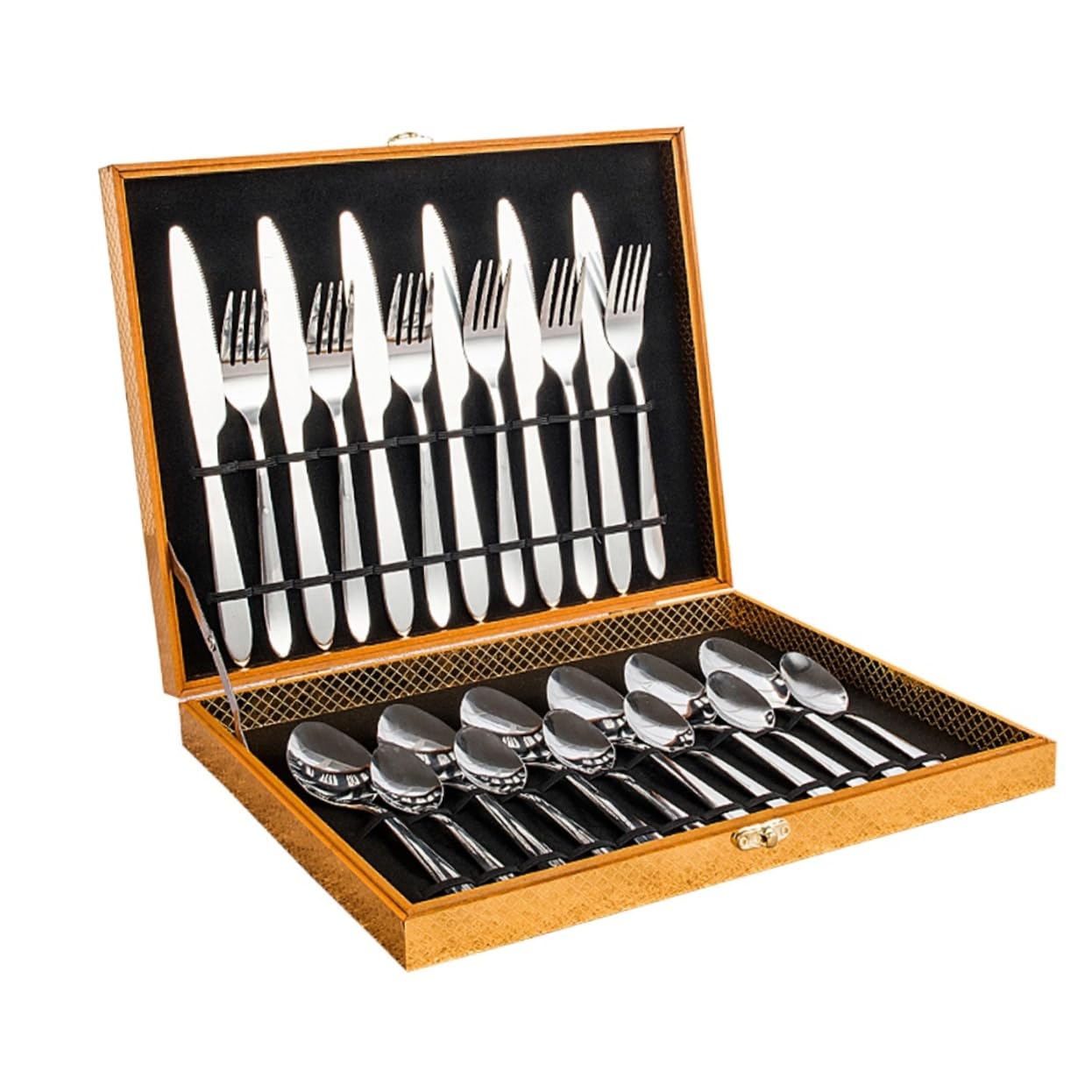 HEALLILY Stainless Steel Dinnerware Elegant Cutlery Accessories in Golden Wooden Packaging Heat Resistant for Weddings and Housewarming