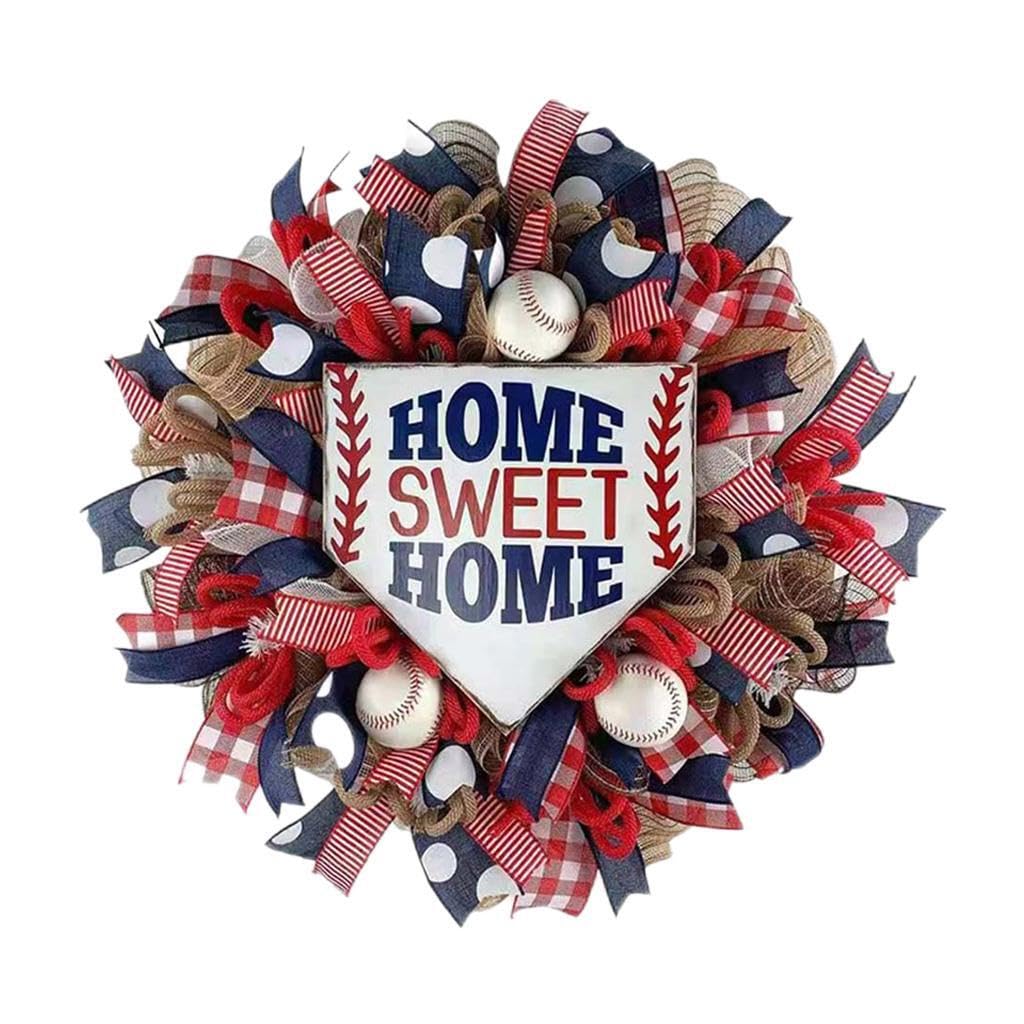 CYDZSRA American Patriotic Wreaths Door Sign Baseballs With Floral Arrangements Unique Gift For Independence Day Or Memorial Day Events Artificial Flower Wreath For Fronts Door
