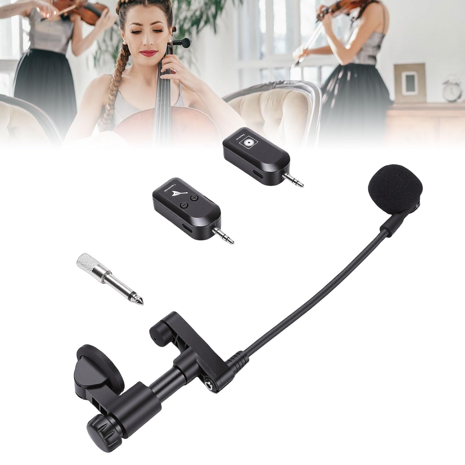 Topiky Microfonico Wireless per Violino UHF, Clip Pickup per Violino 2.4G su Microfoni per Strumenti con Trasmettitore e Ricevitore, Microfono Wireless per Strumenti per Corni, Trombe