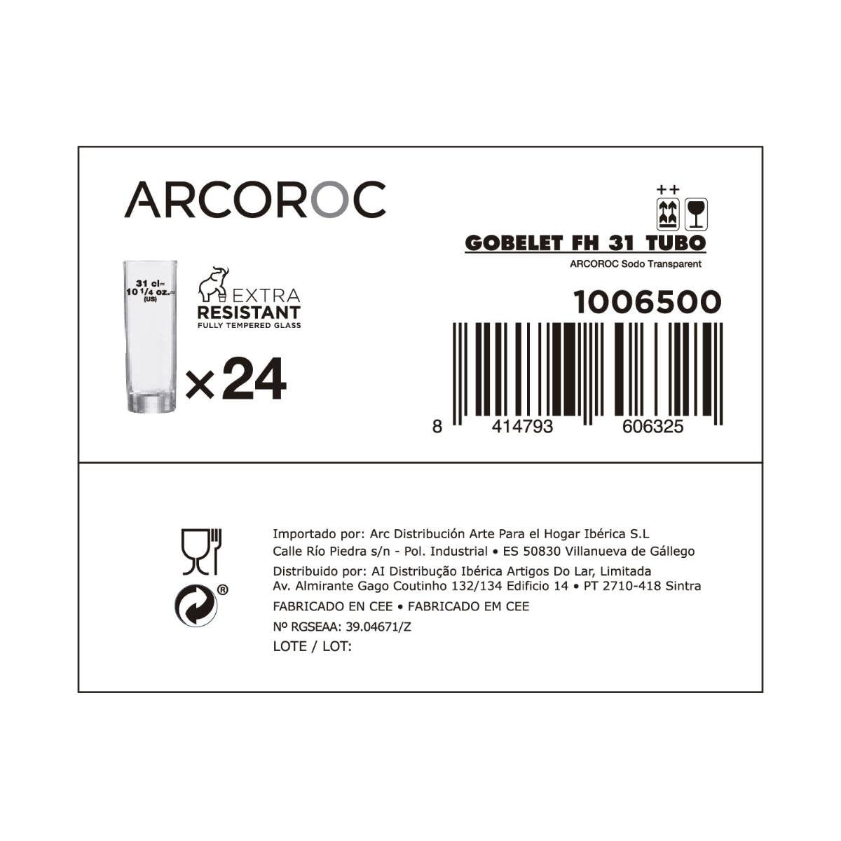 Set de Verres Arcoroc Tube Transparent verre 300 ml (24 Unités)