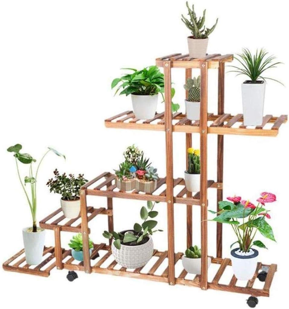 YHKE Flower Shelf Plant Stand, Pine Wood Plant Rack With