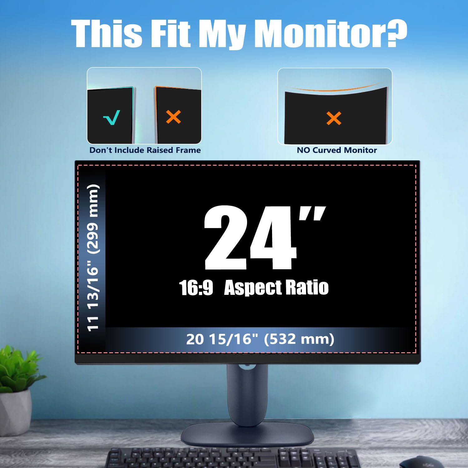 [Paquete de 2] Pantalla magnética de privacidad para computadora para monitor de 24 pulgadas, protector de filtro de privacidad de luz azul antirreflejo, fácil instalación, relación de aspecto 7