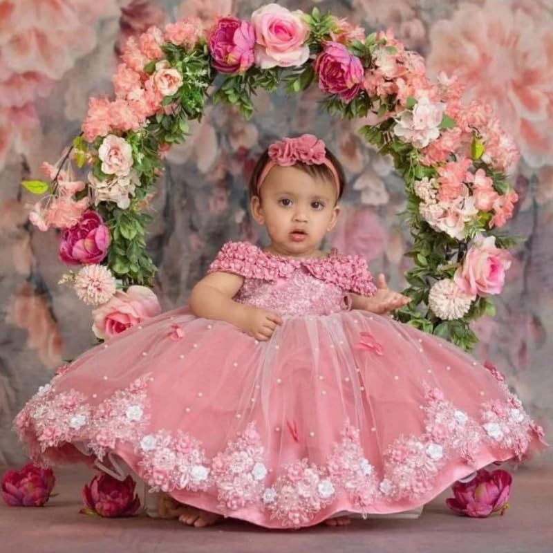 Flower Girl Dress Floral Appliques Pearls Butterfly Flowers Short Sleeve for Wedding Birthday Party Banquet Princess Holy Communion Gowns2