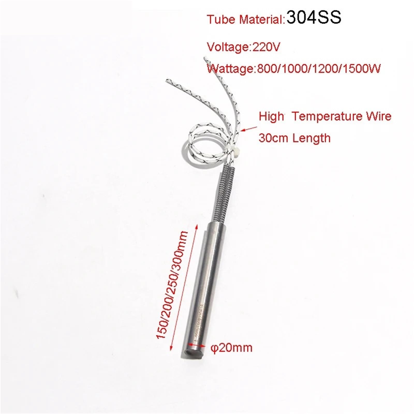 220V/380V Heizelementwiderstand mit K-Thermoelement 20x150/200/250/300mm 800W 1000W 1200W 1500W 5St(NO Thermocouple,220V_20X300MM 1500W)