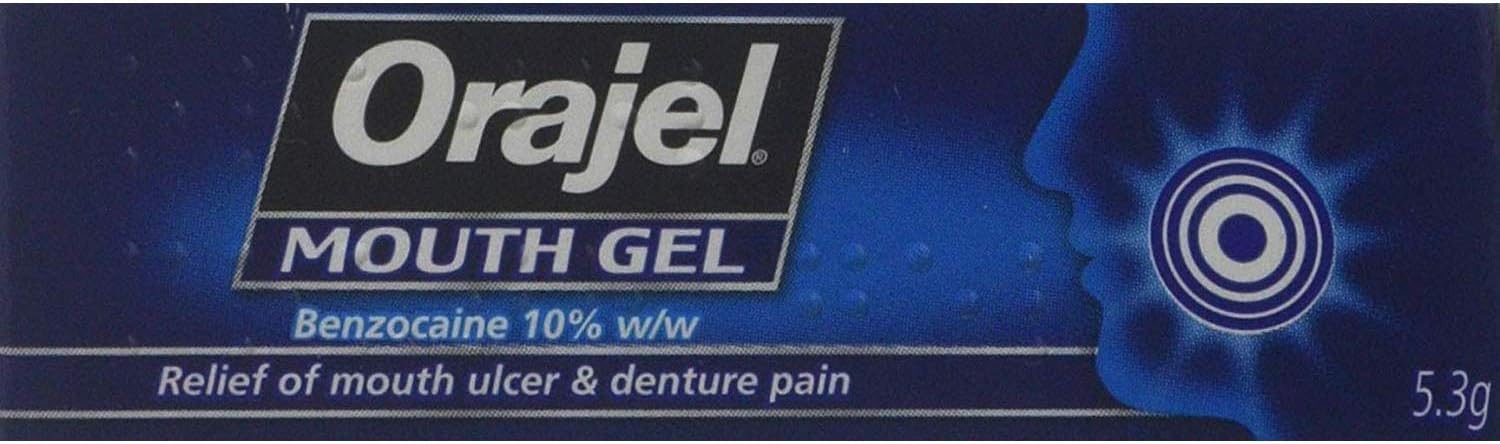Orajel Mouth Gel, Denture and Ulcer Relief, Fast Acting Oral Care Treatment, Benzocaine 10%, 5.3g