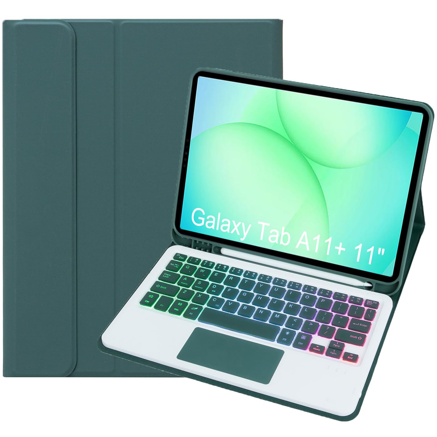 Etui na klawiaturę do Samsung Galaxy Tab A11+ (27.9 cm) SM-X310 / SM-X315 / SM-X236, bezprzewodowa klawiatura Bluetooth Folio | podświetlana klawiatura | mysz dotykowa