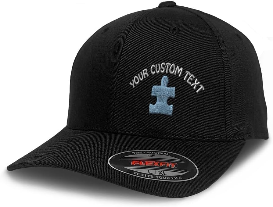 Flexfit Left Side Panel Autism Puzzle Embroidery Hats for Men & Women Polyester